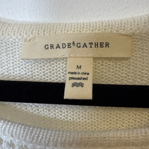 Grade & Gather White Vest Relaxed Fit Open Knit Striped Detail Women’s Medium - Picture 7 of 8